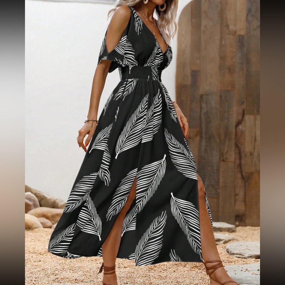 Tropical Black and White Vacation Dress